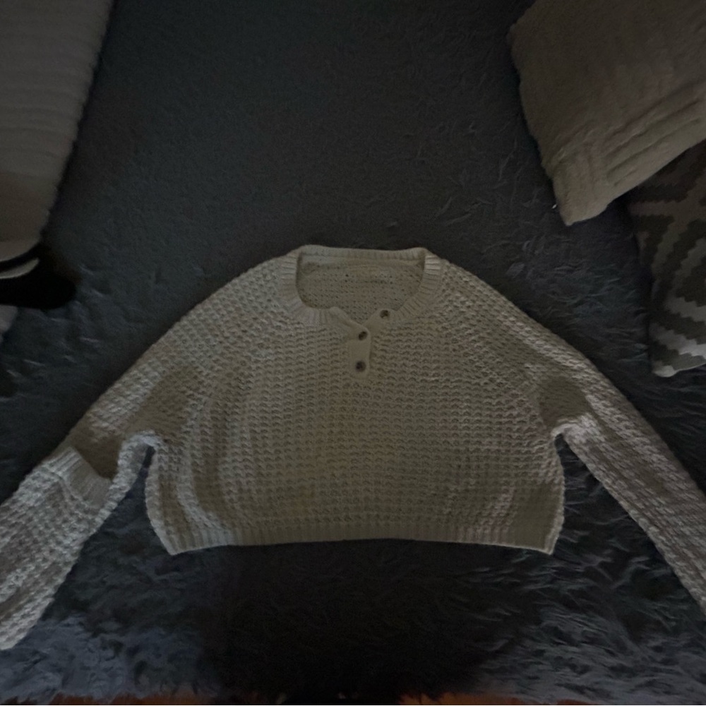 Aeropostale Women's Off-White Cropped Waffle-Knit Sweater